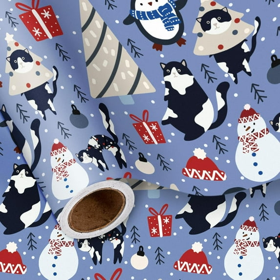 Christmas Wrapping Paper Roll 23x58 Inch Vintage Santa Claus Snowflake Festive Nostalgic Design Gift Wrap Paper for Christmas, Holiday Party Gift Packing