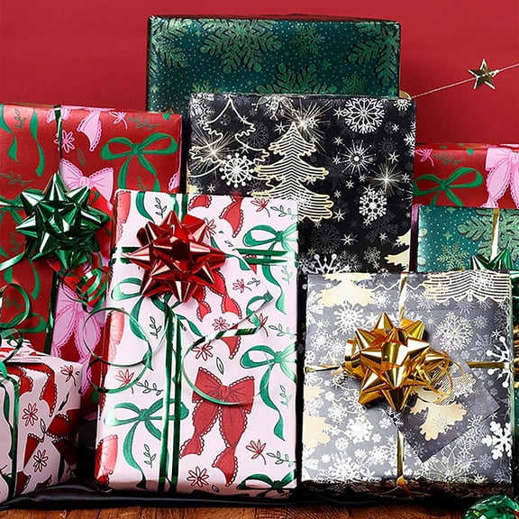 Christmas Wrapping Paper Roll - 3 Roll Set Jumbo Roll Black Red Green Christmas Sleigh Christmas Tree Snowflake Holiday Design - 3 Rolls - 17 Inch x 118 Inch Per Roll