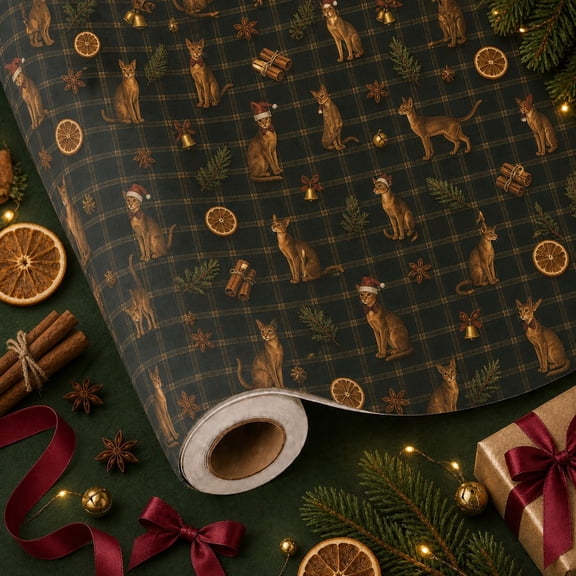 Christmas Wrapping Paper Roll Abyssinian Cat Spiced Holiday Gift Wrap for Cat Lovers