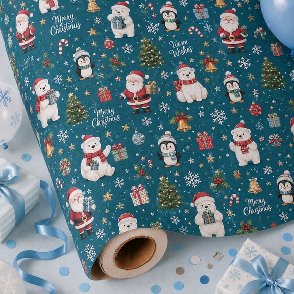 Christmas Wrapping Paper Roll Arctic Friends Paper Gift Wrap for Holiday Presents