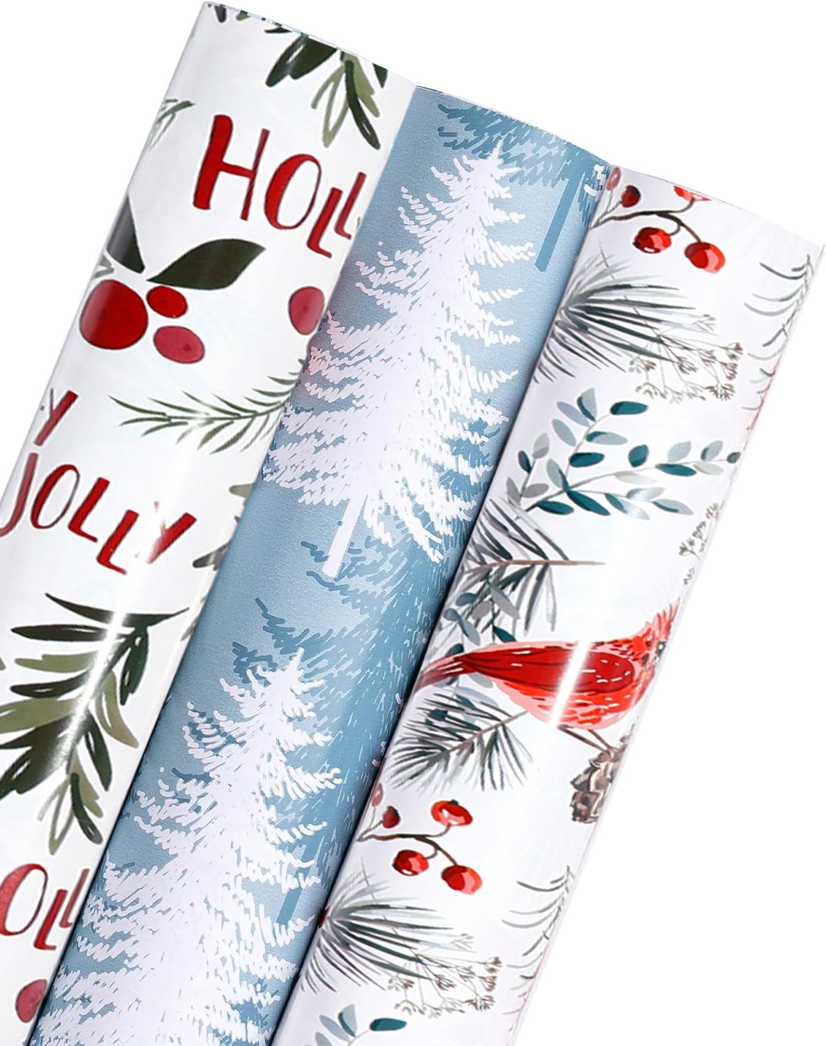 Paper Rol Pattern Christmas Wrapping Paper Roll - Christmas Paper with White Bird, Trees ...