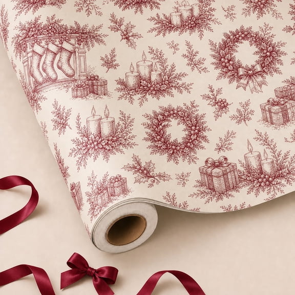 Christmas Wrapping Paper Roll Cozy Fireplace Paper Gift Wrap for Holiday Presents