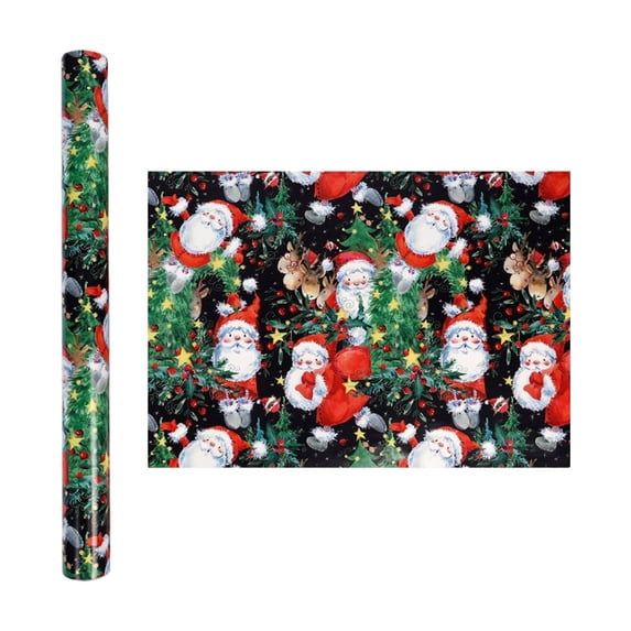 Christmas Wrapping Paper Roll, Festive Holiday Gift Wrap with Santa Print, Colorful Xmas Coated Wrapping Paper for Holiday Gift Packaging, 118"×17"