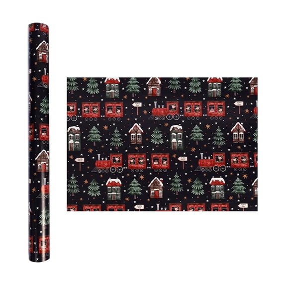 Christmas Wrapping Paper Roll, Festive Holiday Gift Wrap with Trains Print, Colorful Xmas Coated Wrapping Paper for Holiday Gift Packaging, 118"×17"