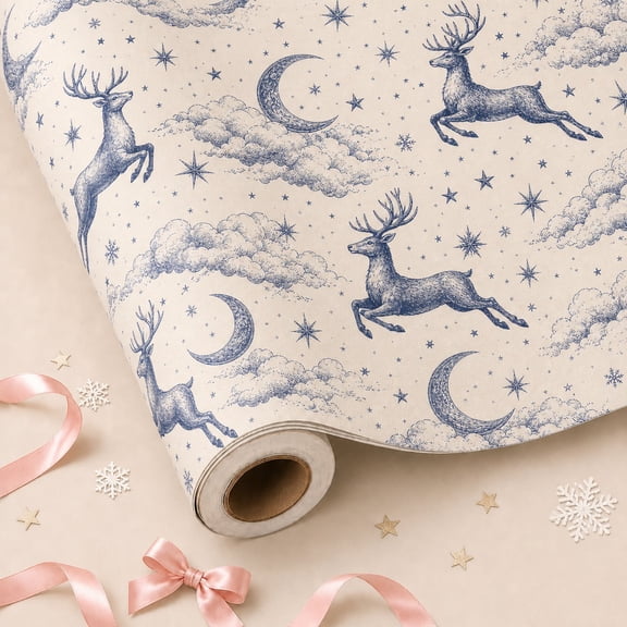 Christmas Wrapping Paper Roll Flying Reindeer Paper for Gift Wrapping Holiday Gifting