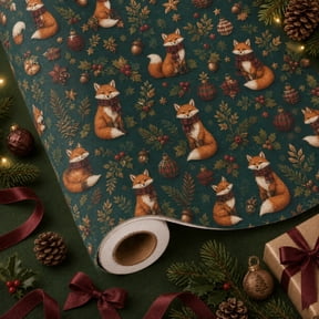 Christmas Wrapping Paper Roll Fox Rustic Forest Paper Gift Wrap for Holiday Gifting