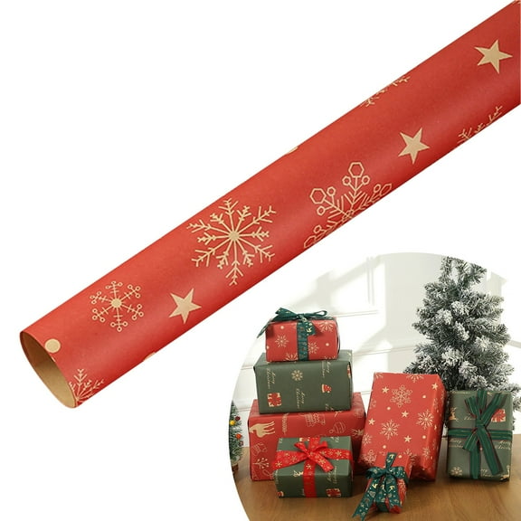 Christmas Wrapping Paper Roll,Kraft Wrapping Paper for Holiday Xmas,Gift Wrapping Paper for Men Women,Gift Wrap with Snowflake,Stockings,Trees Designs,19.6x27.5 Inch(Red Snowflake)