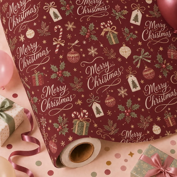 Christmas Wrapping Paper Roll Merry Christmas Script Gift Wrap for Holiday Presents and Party Gifts