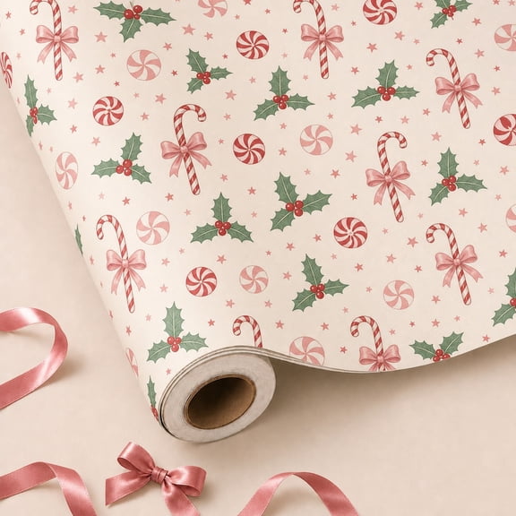 Christmas Wrapping Paper Roll Peppermint Noel Paper Gift Wrapping for Holiday Gifting