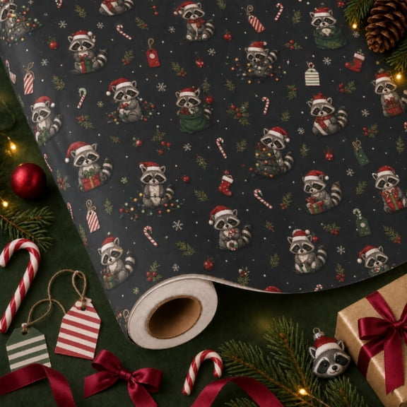 Christmas Wrapping Paper Roll Raccoon Christmas Mischief Gift Wrapping for Holiday Gift Giving