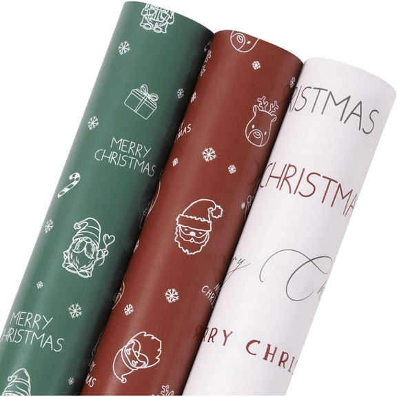 Christmas Wrapping Paper Roll - Red Green White Gift Wrapping Paper for Xmas,Birthday,Seasonal Winter Holiday Party - 3 Mini Roll -17in x 120in Per Roll(42.3 sqft)