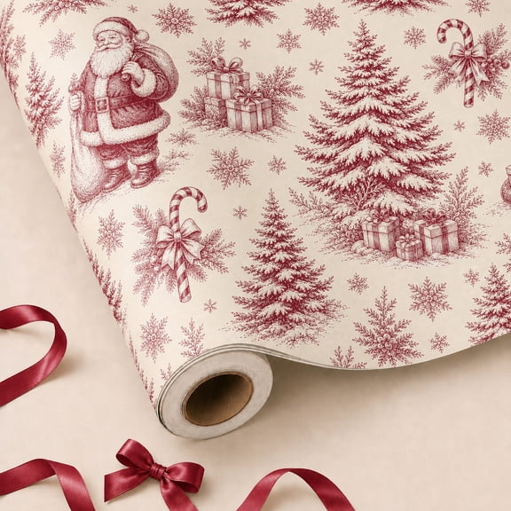 Christmas Wrapping Paper Roll Santa Toile Paper for Gift Boxes Holiday Gifting