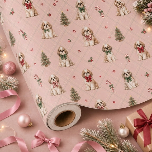Christmas Wrapping Paper Roll Shih Tzu Holiday Paper Gift Wrap for Dog Lovers