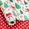 thumbnail image 1 of Christmas Wrapping Paper Roll - Skating Santa and Trees & Red Polka Dot Reversible Gift Wrap Design for Christmas, New Year Celebration, Holiday - Mini Roll - 17 Inch x 33 Feet, 1 of 12