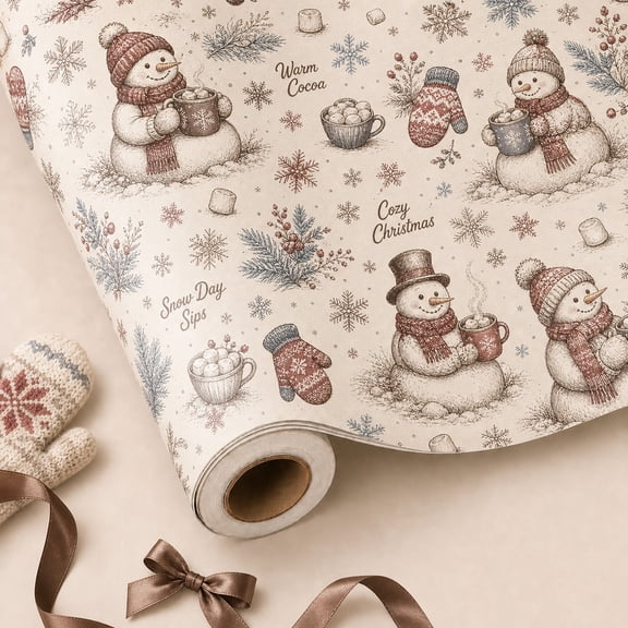 Christmas Wrapping Paper Roll Snowman Cocoa Paper Gift Wrap for Holiday Presents