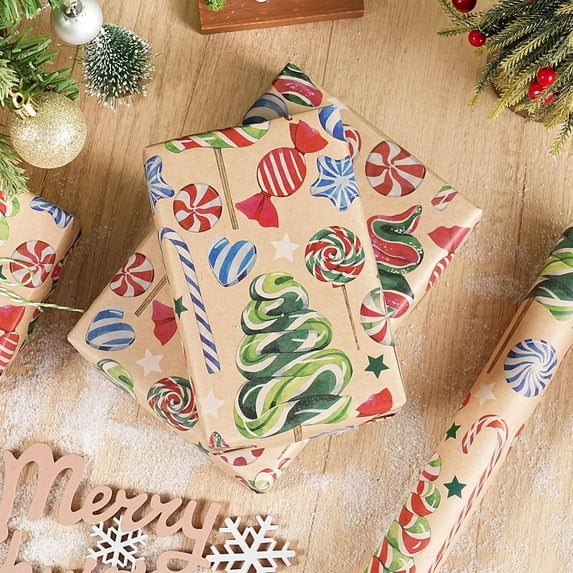 Christmas Wrapping Paper Roll Vintage Christmas Santa Reindeer Snowman House Gift Wrap for Birthday, Kids, Family, Friends, Xmas Gifts, 58x23in, 1 Roll