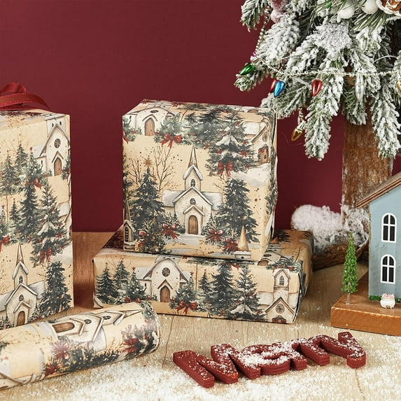 Christmas Wrapping Paper Roll Vintage Christmas Santa Reindeer Snowman House Gift Wrap for Birthday, Kids, Family, Friends, Xmas Gifts, 58x23in, 1 Roll
