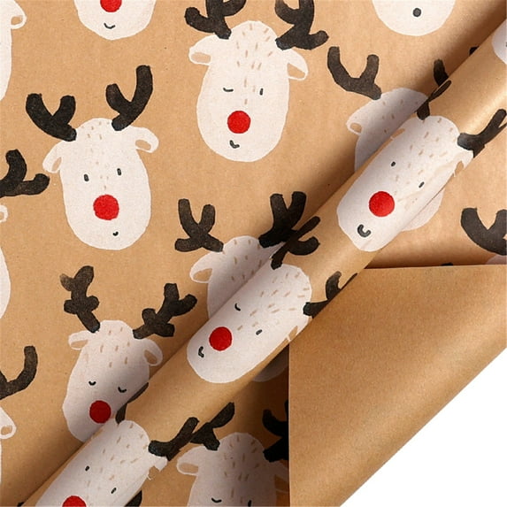 Christmas Wrapping Paper Roll, Vintage Retro Gift Wrapping Paper with Christmas Decorative Ball Design for Boys Girls Women, Brown Kraft Wrapping Paper for Xmas Holiday Party Decor, 10ft x 18 in
