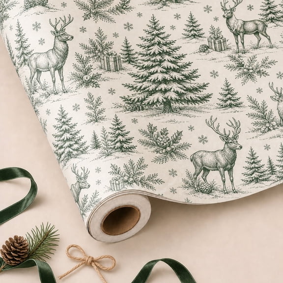 Christmas Wrapping Paper Roll Woodland Reindeer Paper Gift Wrap for Holiday Presents