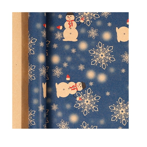 Christmas Wrapping Paper Roll with Snowman and Snowflake Print, 17 Inches X 10 Feet, Blue Kraft Paper for Holiday Gift Wrapping, Decorative Paper