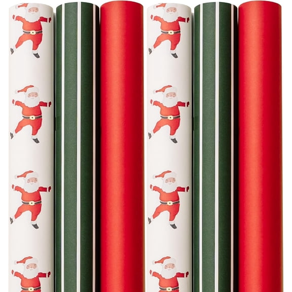 Christmas Wrapping Paper Rolls, Premium Matte Gift Wrap, 30” x 168” Large Roll, Gold-Foil Plaid Design, Holiday Gift Wrapping