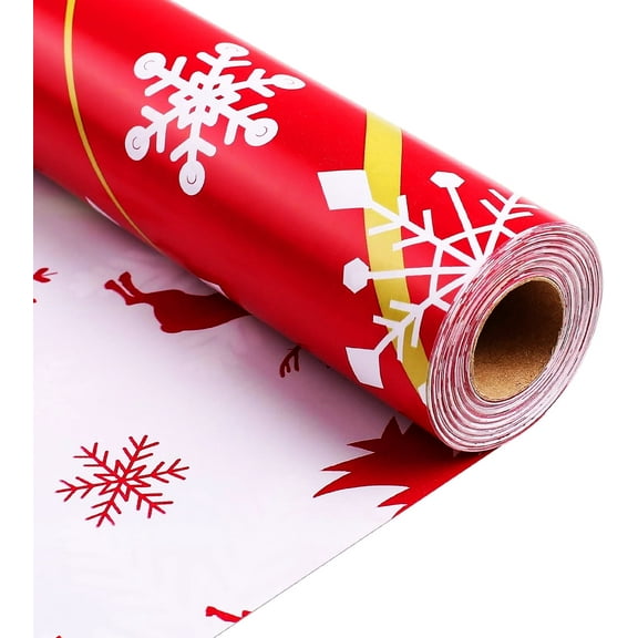 Christmas Wrapping Paper Rolls, Reversible Xmas Gift Wrap with Snowflakes Christmas Tree Deer, Perfect for Holiday New Year, 17 x 394 inches