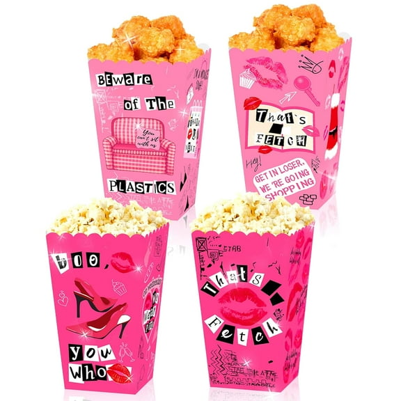 Set of 12 "Mean Girls" Themed Popcorn Buckets - Retro American-style Snack Cups for Girls, Disposable Cups for Party Decorations