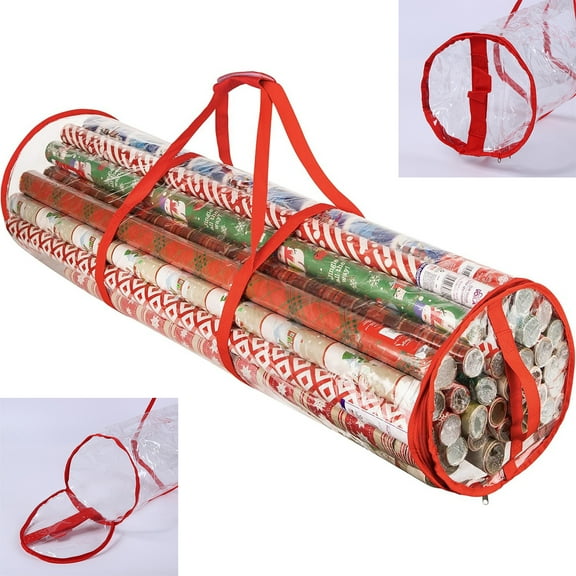 Christmas Wrapping Paper Storage Bag,Handy Laundry Clear Wrapping Paper Storage Bag - Transparent Design,Dual Zipper And Two Handles For Easy Carrying,Wrapping Paper Storage Container
