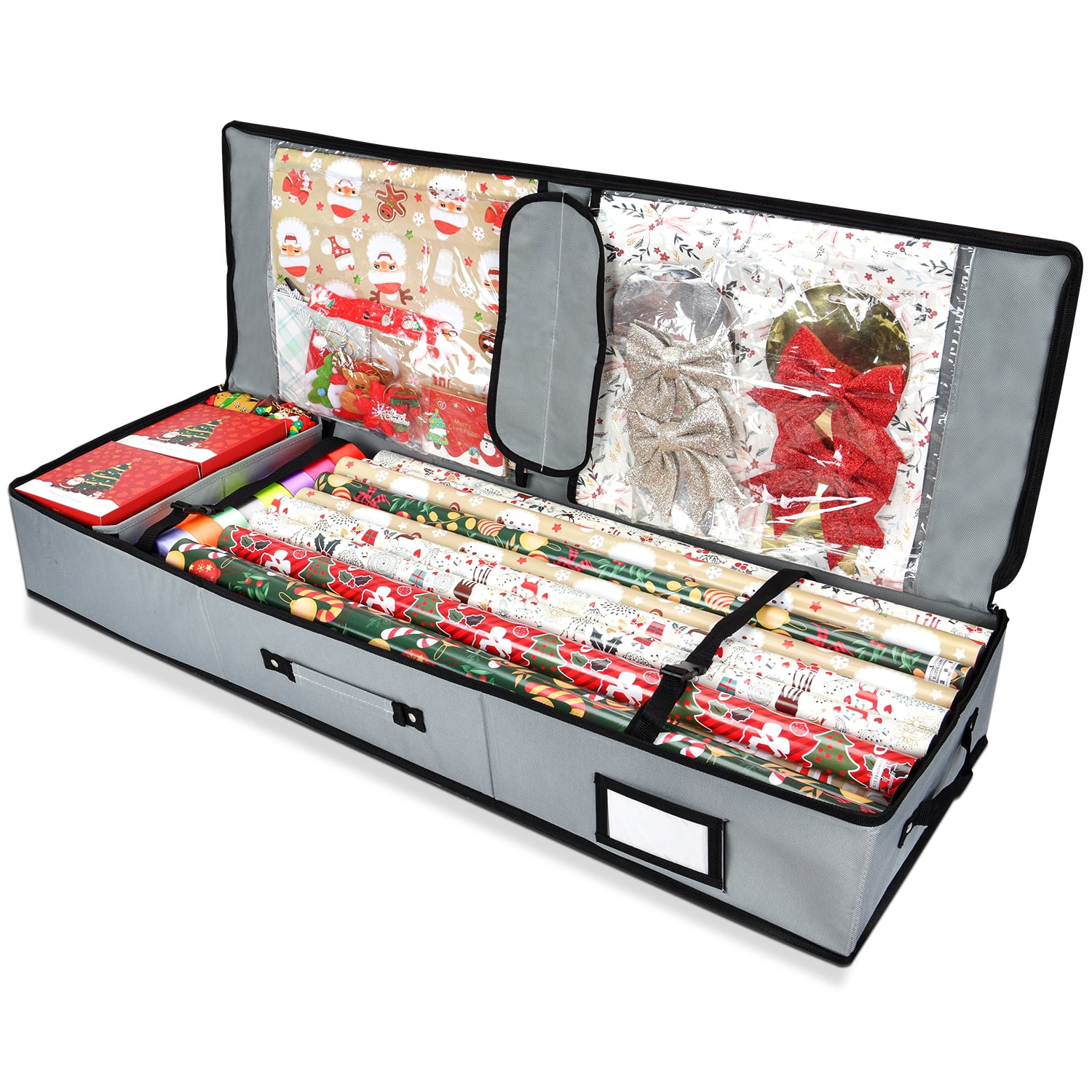 Hearth & Harbor Holiday Storage with Christmas Bins and Ribbon Organizer -  Fade Resistant Wrapping Paper Containers with Wheels Fits Up to 30 Rolls