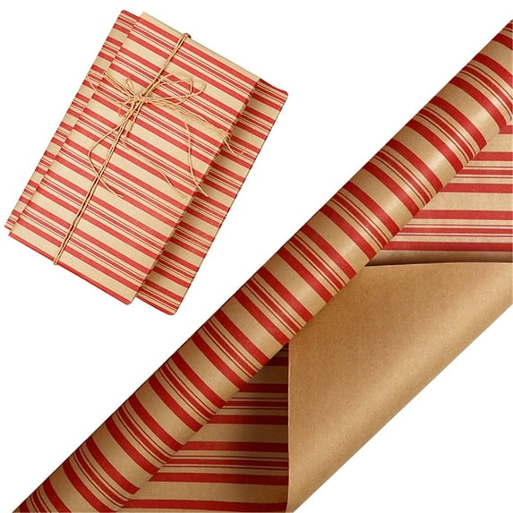 Christmas Wrapping Paper,Vintage Kraft Christmas Wrapping Paper,Classic Red Snowflake Stripe Design,Rustic Gift Wrap Paper for Christmas,Holiday,17 Inch X 9.8 Feet(Red Stripe)