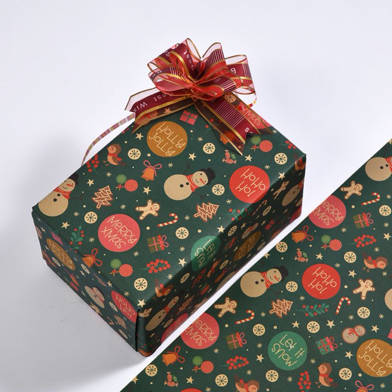 Christmas Wrapping Paper - Vintage Red Green Xmas Tree Holiday 