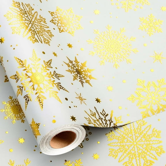 Christmas Wrapping Paper, White Snowflake Design Gift Wrapping Paper Suitable for Christmas, Mini Roll (17 Inch X 32.8 Feet)