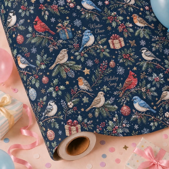 Christmas Wrapping Paper Winter Birds Pattern Paper Gift Wrap for Holiday Presents