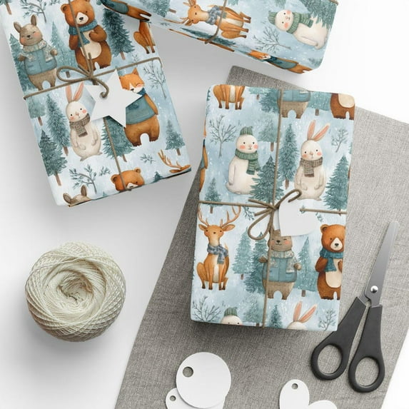 Christmas Wrapping Paper, Woodland Animals Winter Christmas Vintage Gift Wrap, Holiday Craft Supplies, Festive Gift Packaging, Christmas Gift for Friends