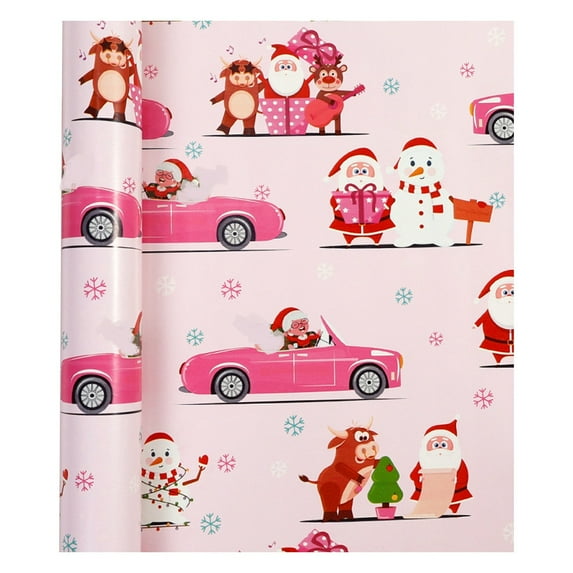 Christmas Wrapping Paper, Wrapping Paper Roll, 17in x 9.8ft Pink Xmas Gift Paper for Xmas Birthday Present Festive Packaging
