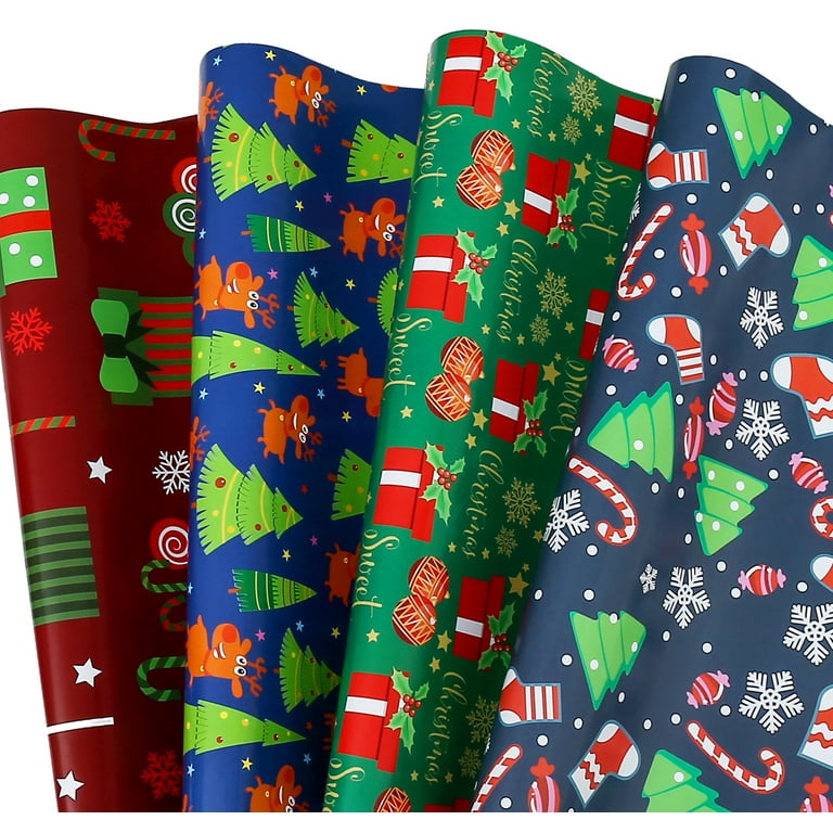 Christmas Wrapping Paper for Kids Boys Girls Baby 4 Styles Cute Xmas Gift Wrap Paper for New Year Party 10 Sheets 20 x 29 inch