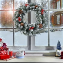 Christmas Wreath 11.8" Green White Door Hanging Decoration,Realistic Plastic Holiday Decor for Wall Mantel Table Centerpiece,Indoor Outdoor Reusable Seasonal Party Decorations for Home Office