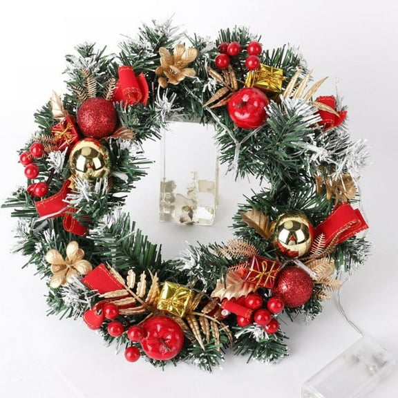 Christmas Wreath,12/16 Inch Artificial Christmas Hanging Wreath Garland with Bowknot and LED Lights Flower Christmas Ornaments for Holiday Christmas Party Decorations