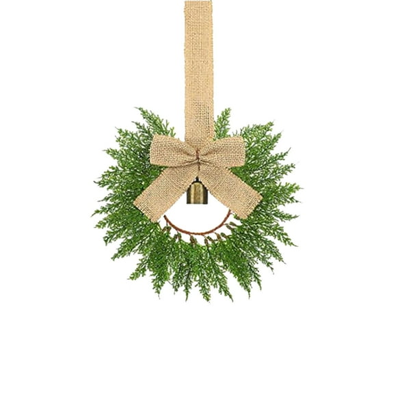 Christmas Wreath, 13 Inch Mini Lamb Ear Wreaths Artificial Spring Summer Greenery Wreath for Front Door Farmhouse Kitchen Cabinet Wreaths with Burlap Ribbon for Porch Wall Window Deco