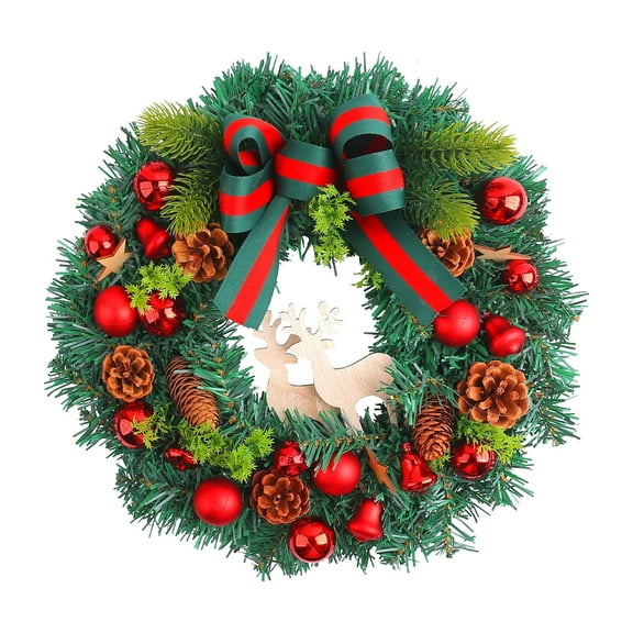 🎄Christmas Wreath - 15.74" Christmas Garland for Front Door Red Christmas Balls Berries Pine Cones Pine Needles ,Wreaths for Front Door for Home Wall Window Porch Indoor Outdoor Decor