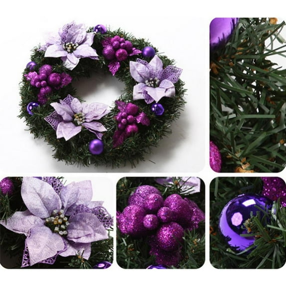 Christmas Wreath 16inch, Xmas Hanging Wreaths Poinsettia Nativity Artificial Wreath with Berries and Colore Balls Front Door Christmas Party Wreath Decor (16inch)