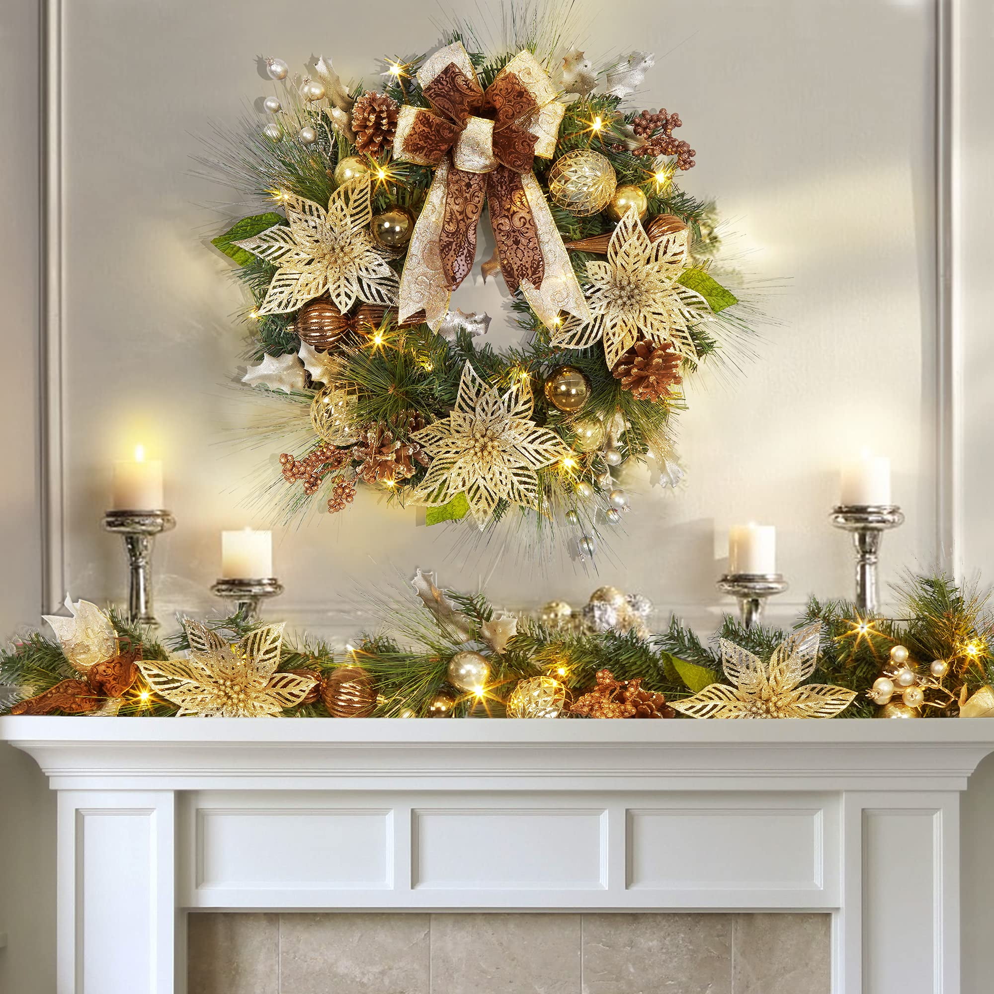 Christmas Wreath, 24 Inch Outdoor Christmas Wreath for Front Door