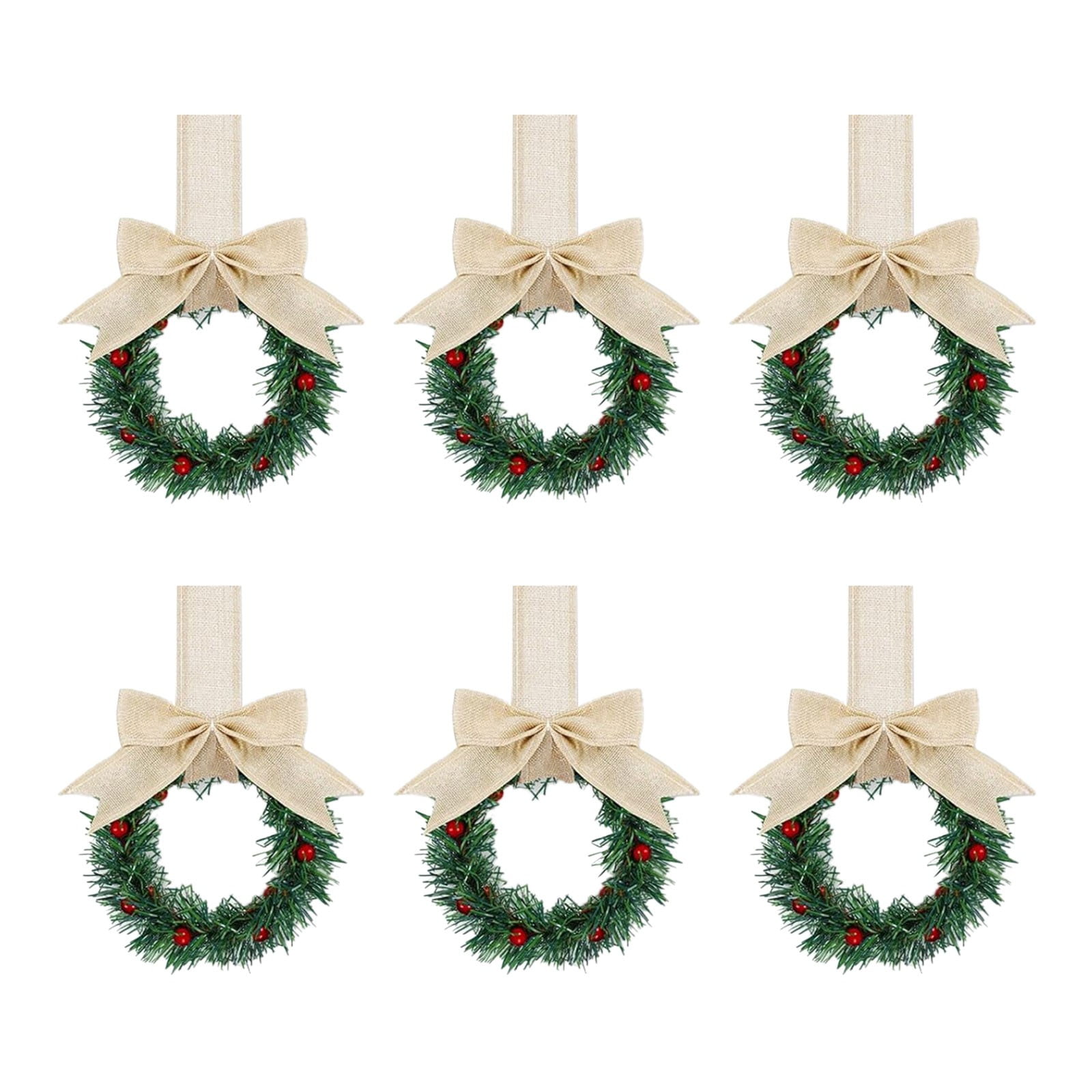 8 Pack Small Christmas Wreaths - Real Touch Norfolk Pine With Plaid Ribbon | 7.8" Wreaths For Cabinet, Door & Window Decor