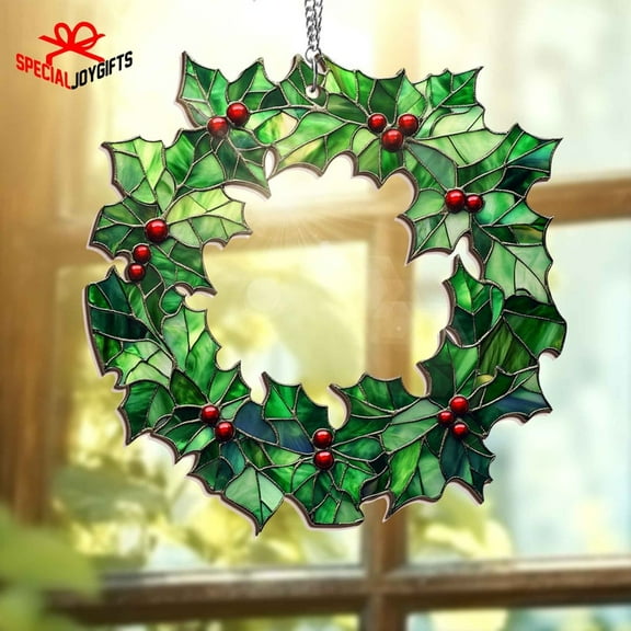 Christmas Wreath Acrylic Ornament, Christmas Suncatcher, Holiday Decoration, Winter Suncatcher, Handmade Ornament, Festive Window Art