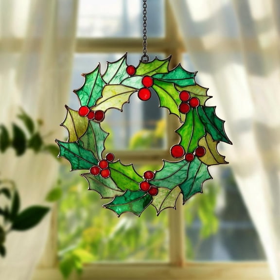 Christmas Wreath Acrylic Ornament, Christmas Suncatcher, Holiday Decoration, Winter Suncatcher, Handmade Ornament, Festive Window Art