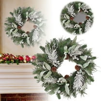 Christmas Wreath Artificial 19.68 Inch Flocked with Pine Cones and White Berries, Winter Holiday Decor for Front Door, Porch, Mantel, Fireplace, Window, Wall, Garland, Home, Office, Entryway