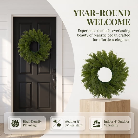 Christmas Wreath Artificial Pine Greenery, Realistic Holiday Door Wreath for Front Door Window Wall Indoor Outdoor Decor by PALIFEUR