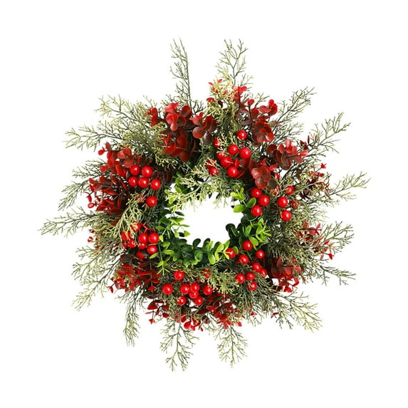 Christmas Wreath Artificial Pine with Red Berries Cones Decor, Indoor Outdoor Hanging Front Door Wall Window Holiday Decoration for Xmas