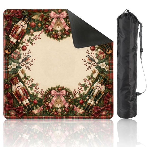 Christmas Wreath Border Mahjong Mat 31.5" x 31.5" Non-Slip Noise Reduction Pink Bows Holly Ornaments Vintage Frame American Table Mat for Mahjong Tiles Dominoes Card Board Game Gifts