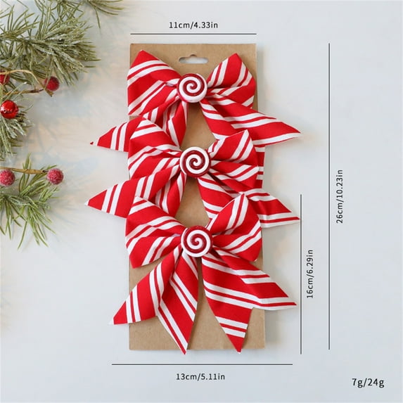 Christmas Wreath Bow 9.84 x 9.84 Inches Large Christmas Bows White Red Stripes Bow Holiday DIY Craft Bow Xmas Tree Topper Ornament Bow for Home Front Door Christmas Decorations